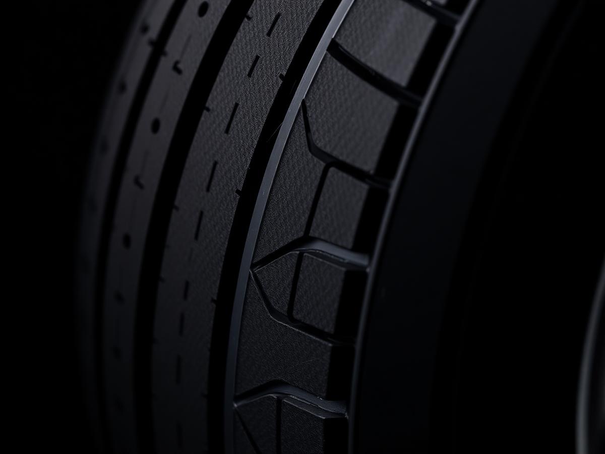 Close-up of a tyre sidewall showing size markings